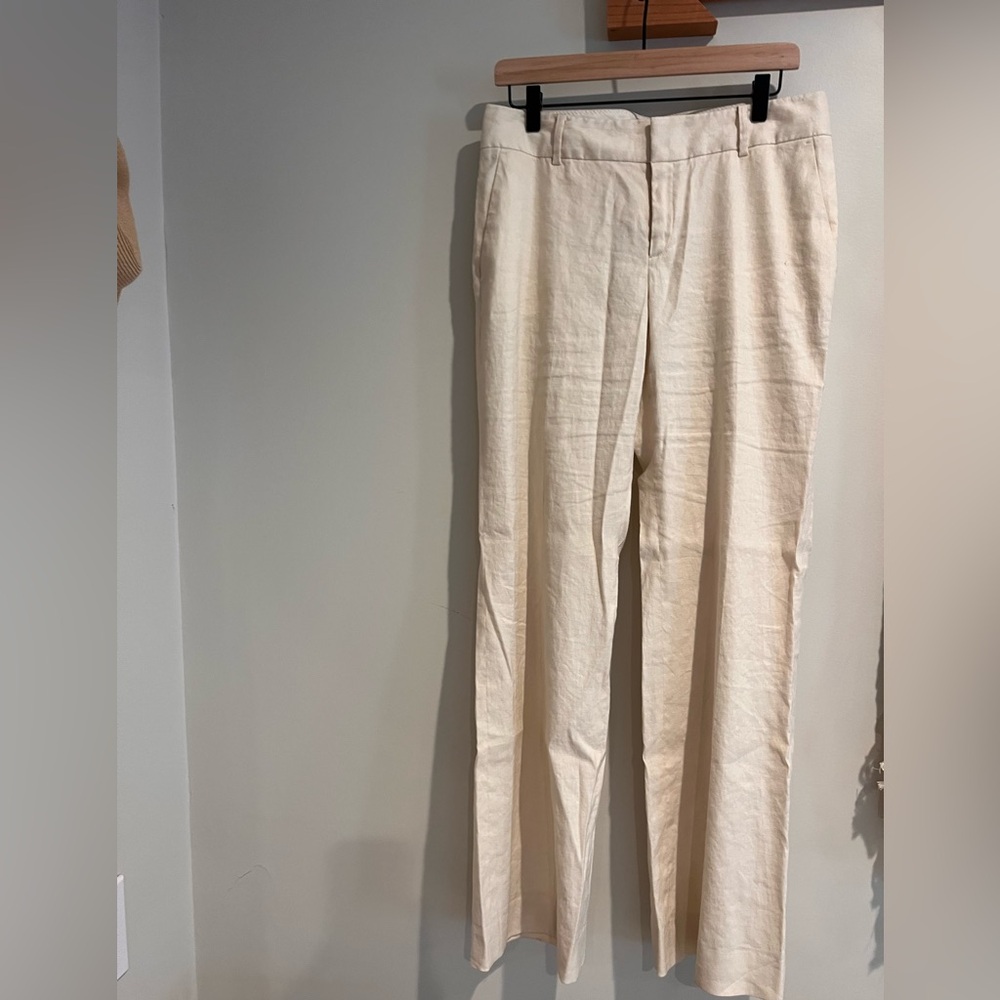 Banana Republic Martin Fit Women's Cream Linen Like Pants Slacks Straight Leg 10